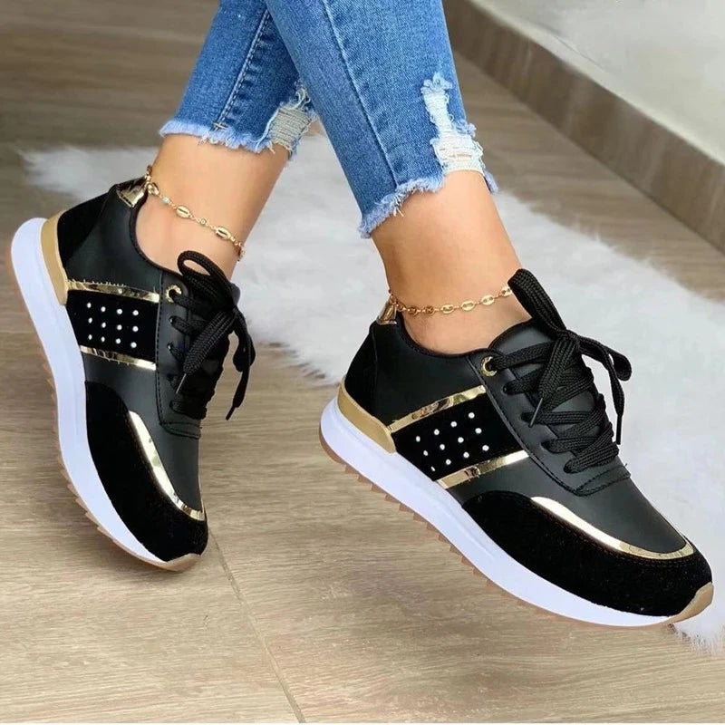 New Women Sneakers Platform Shoes Leather Patchwork Casual Sport Shoes Ladies Outdoor Running Vulcanized Shoes Zapatillas Mujer