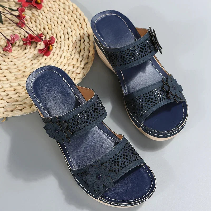 Ladies Shoes on Offer Summer New Plus Size Slippers Women Retro Roman Women's Slipper Casual Beach Flower Platform Wedge Sandals