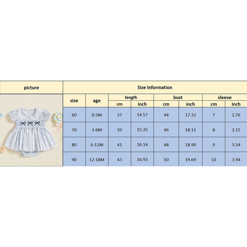 Baby Girls Summer Romper Dress Short Sleeve Bow Embroidery Floral Print Sweet Romper Baby Clothing