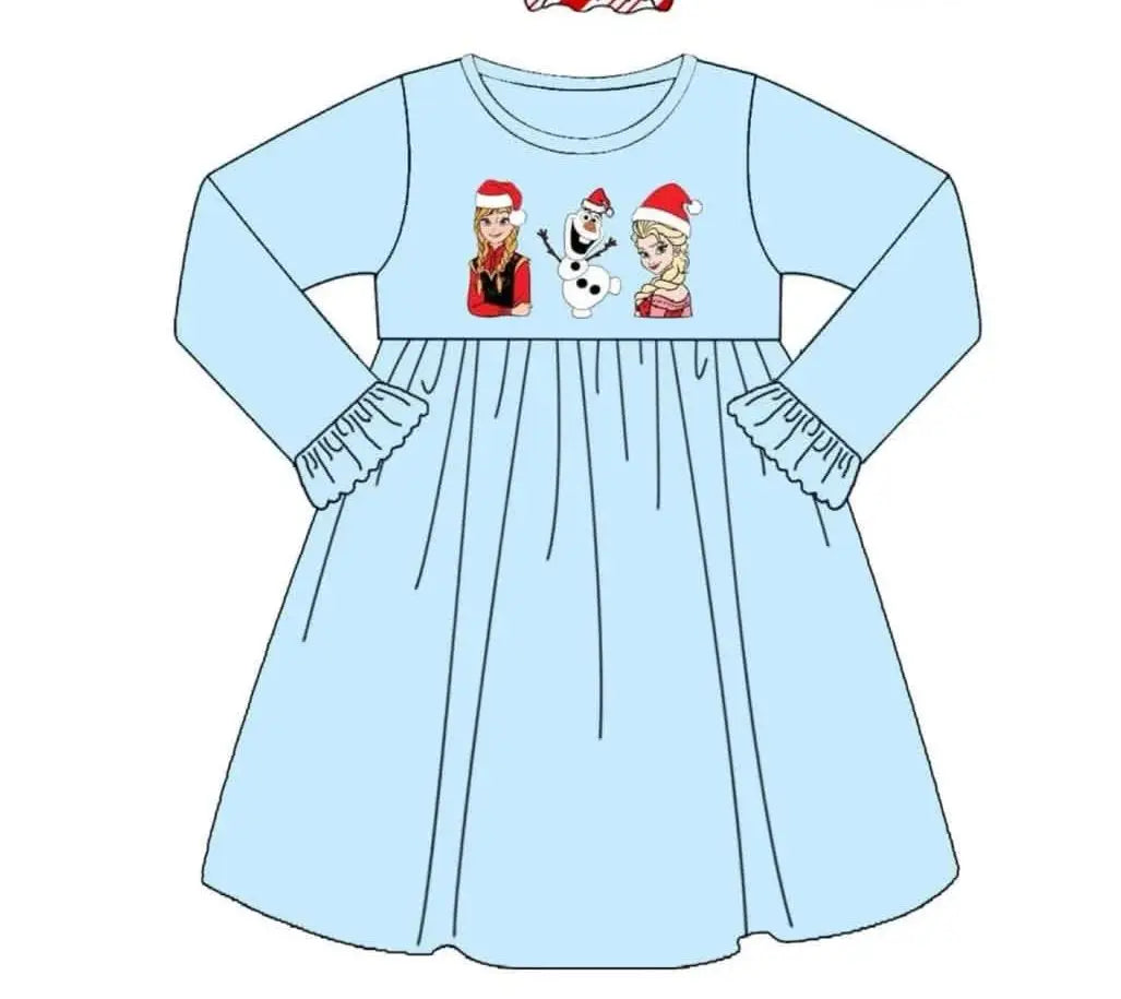 Christmas 3-piece boutique children's suit long-sleeved lace snowman print trousers striped print girl suit baby dress shirt