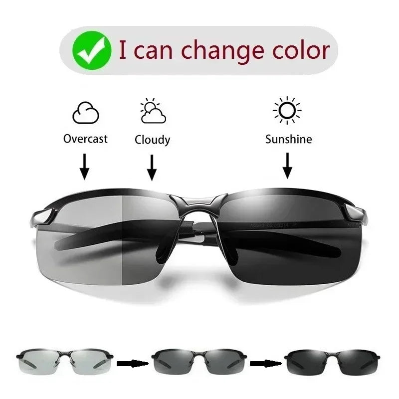 Men Photochromic Polarized Sunglasses Day Night Dual Use Color Changing Driving Fishing  Anti Glare UV Night Vision Glasses 1PC