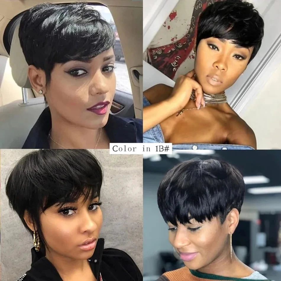 Short Pixie Cut Wig Human Hair Ready to Wear Brazilian Human Hair Bob Wig for Women Black Color Full Machine Short Straight Wigs