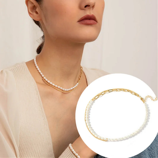 Fashion Splicing Chain Necklaces White Imitation Pearl Choker Necklace For Women Trend Elegant Jewelry Wedding Gifts