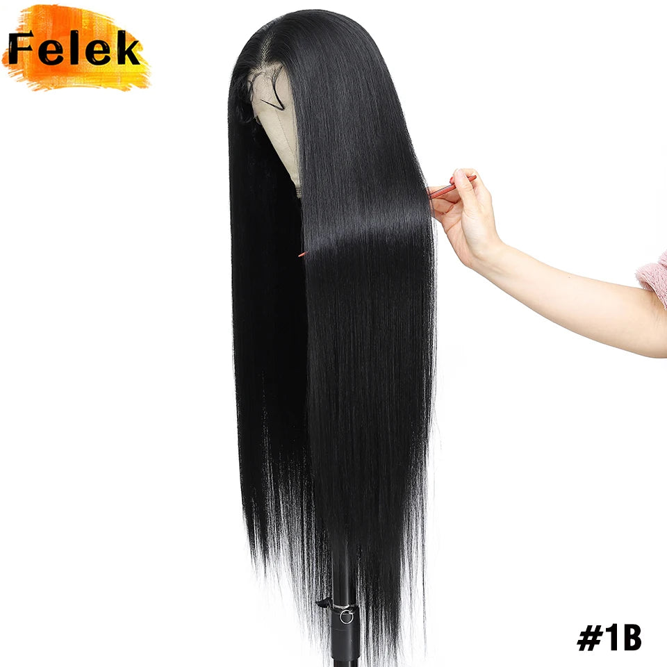 Highlight 13x6 Synthetic Lace Frontal Wigs For Women 40 Inch Long Silky Straight Lace Front Wigs High Quality American Afro Wigs