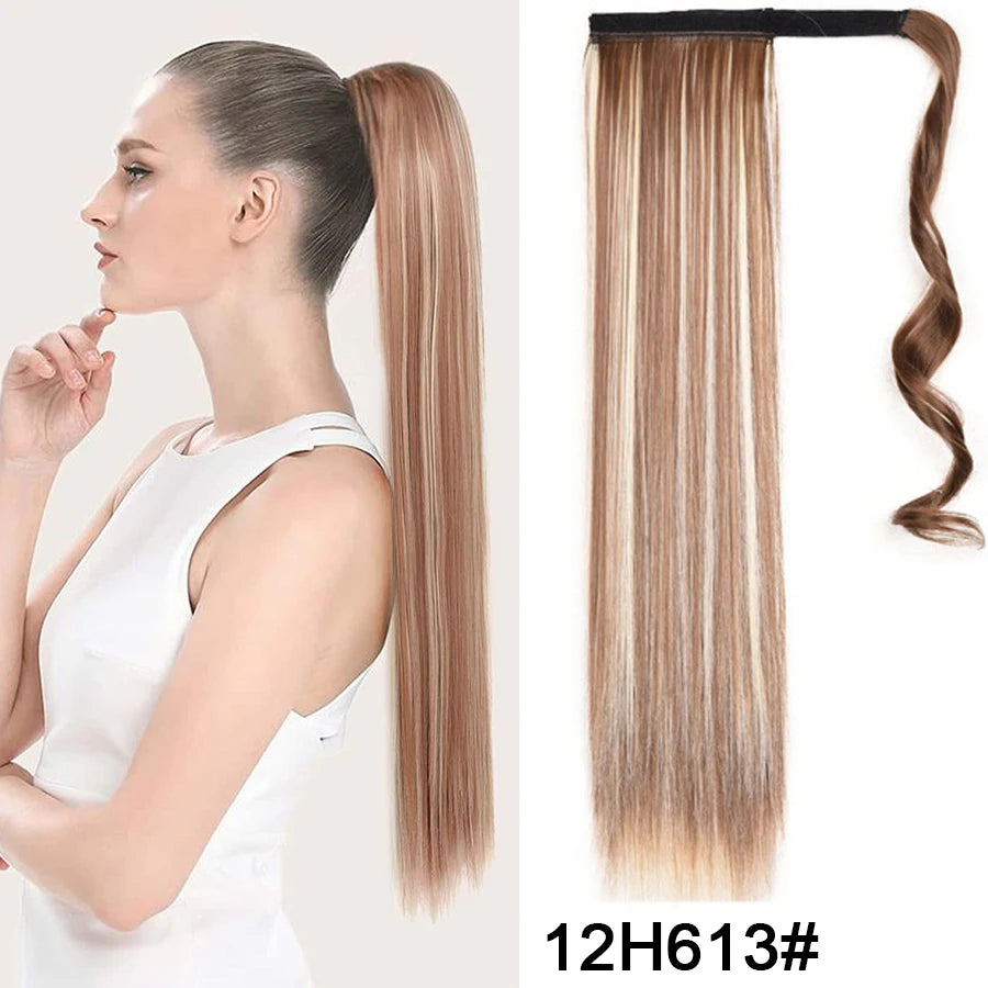 Synthetic Ponytail Long Straight Wrap Around Ponytail Hair Extension Heat-Reistant Fiber Pony Tail Fake Hairpieces For Women