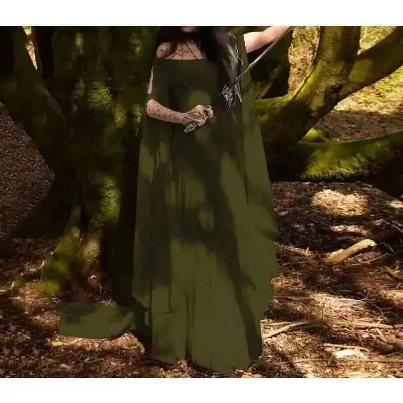 Women's Dress Cos Halloween Costume Women Dress Medieval Dresses Party Long Sleeve Round Neck Belt