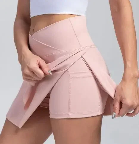 Sexy Gym Tennis Skirt Woman Summer Skinny Stretch Activewear Running Pockets Skirt Compression High Waist Shorts 2024