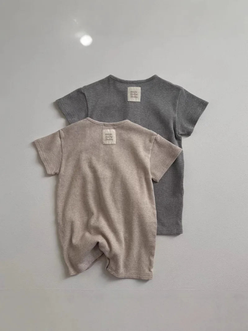2025 Summer New Baby Short Sleeve Romper Boy Girl Newborn Solid Simple Jumpsuit Cotton Infant Toddler Casual Clothes 0-24M