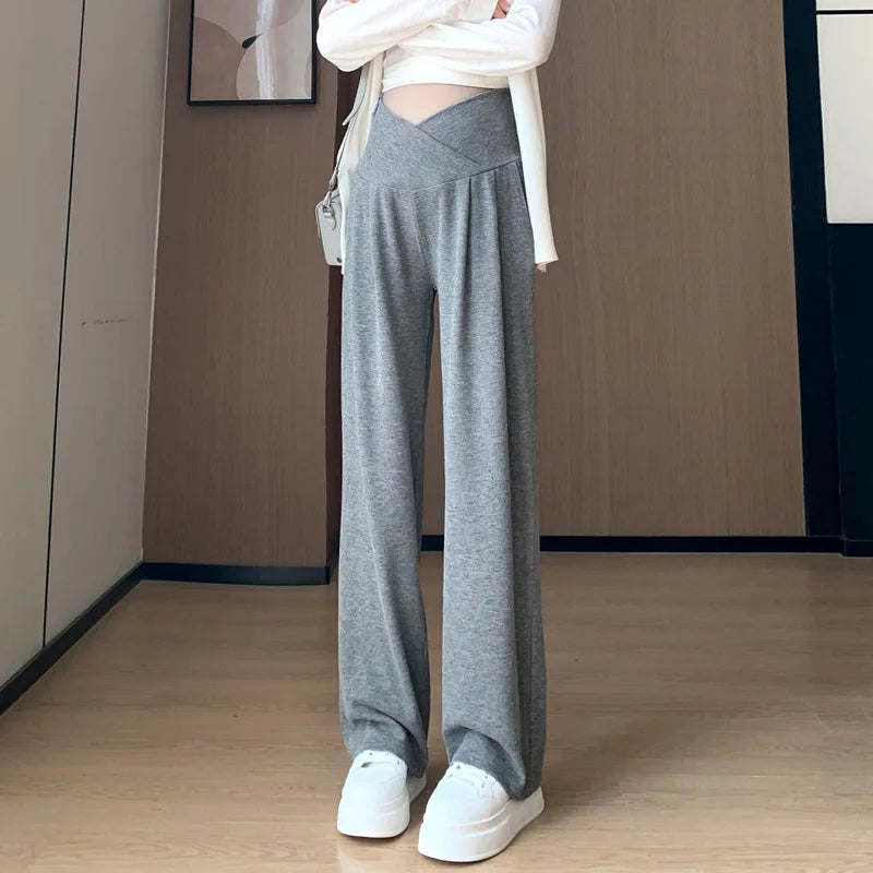 Maternity Pants Spring and Fall Wide-Legged Pants Low-Waisted Glutinous Pants Small Casual Straight Pants Maternity Clothing