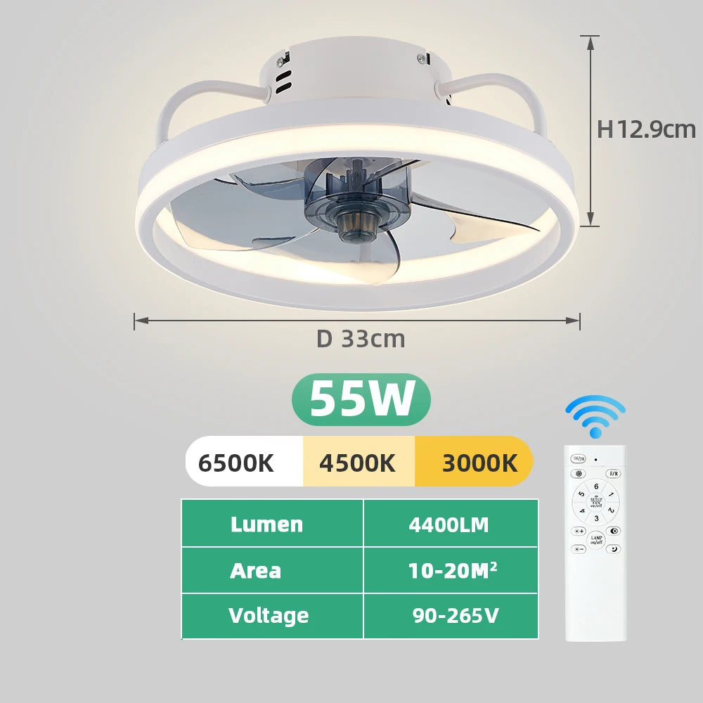 Cool Ceiling Fan Light for Bedroom Restaurant Study Room Decoration Electric Fan Intelligent Dimming Forward and Reverse Fan