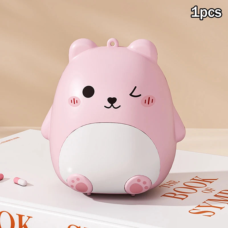 Cute Cartoon Small Bear Portable Double-layer Compartment Going Out Packed Separately Medicine Storage Plastic Pill Box Fashion