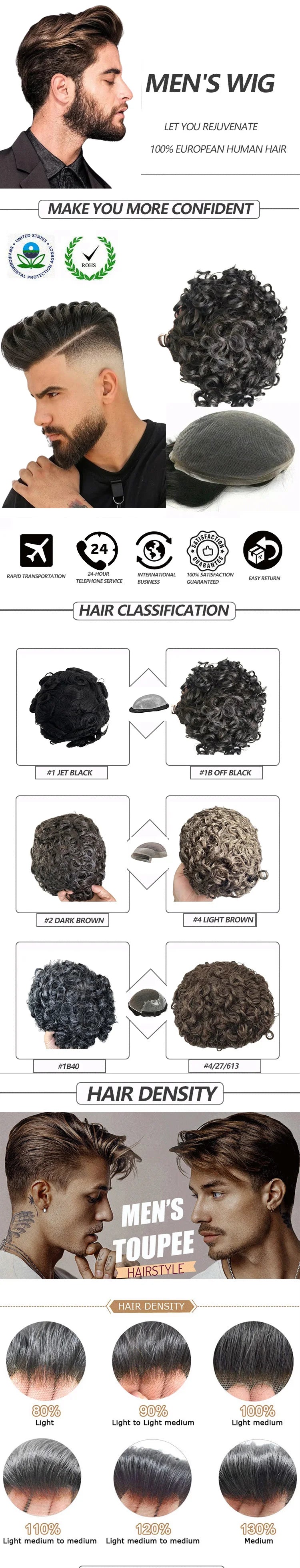 Toupee for Men Human Hair Wigs Men Toupee Mono Base with Lace Front Hair Units Curly Wave Men Toupee Hair Real Human System