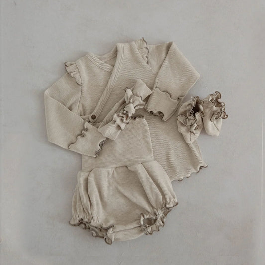 6738 Baby Clothing Set 2025 Autumn New Baby Girl's Home Suit Flying Sleeve Top+High Waist Belly Shorts Pajamas Set