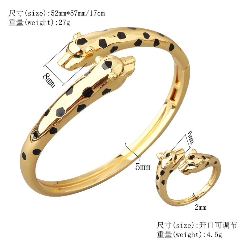 Luxury Fashion Cuff Bangle Charm Bracelet Brass Silver Color Czech Green Eyes Double Leopard Women Jewelry Gift New Arrivals