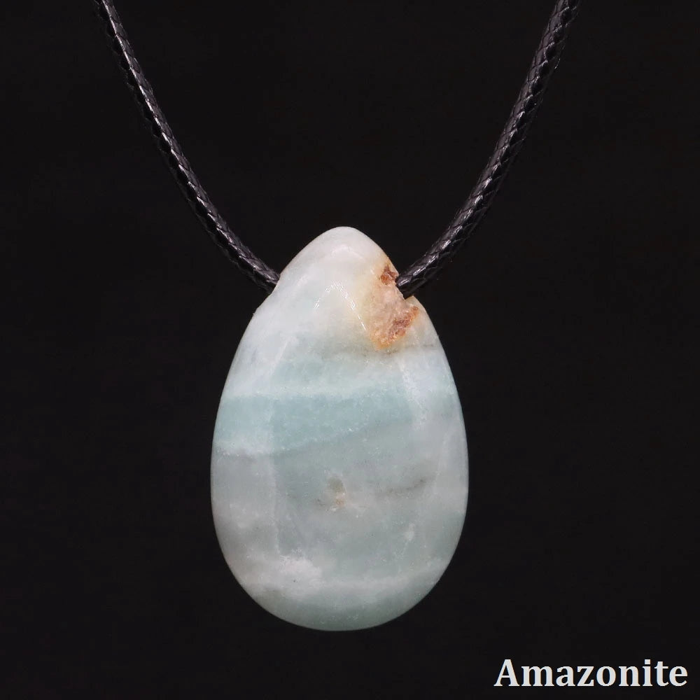 Natural Stone Water Drop Shape Necklace Pendant Rose Quartz Amethyst Lapis Lazuli Healing Crystal Gemstone Charm Jewelry Gifts