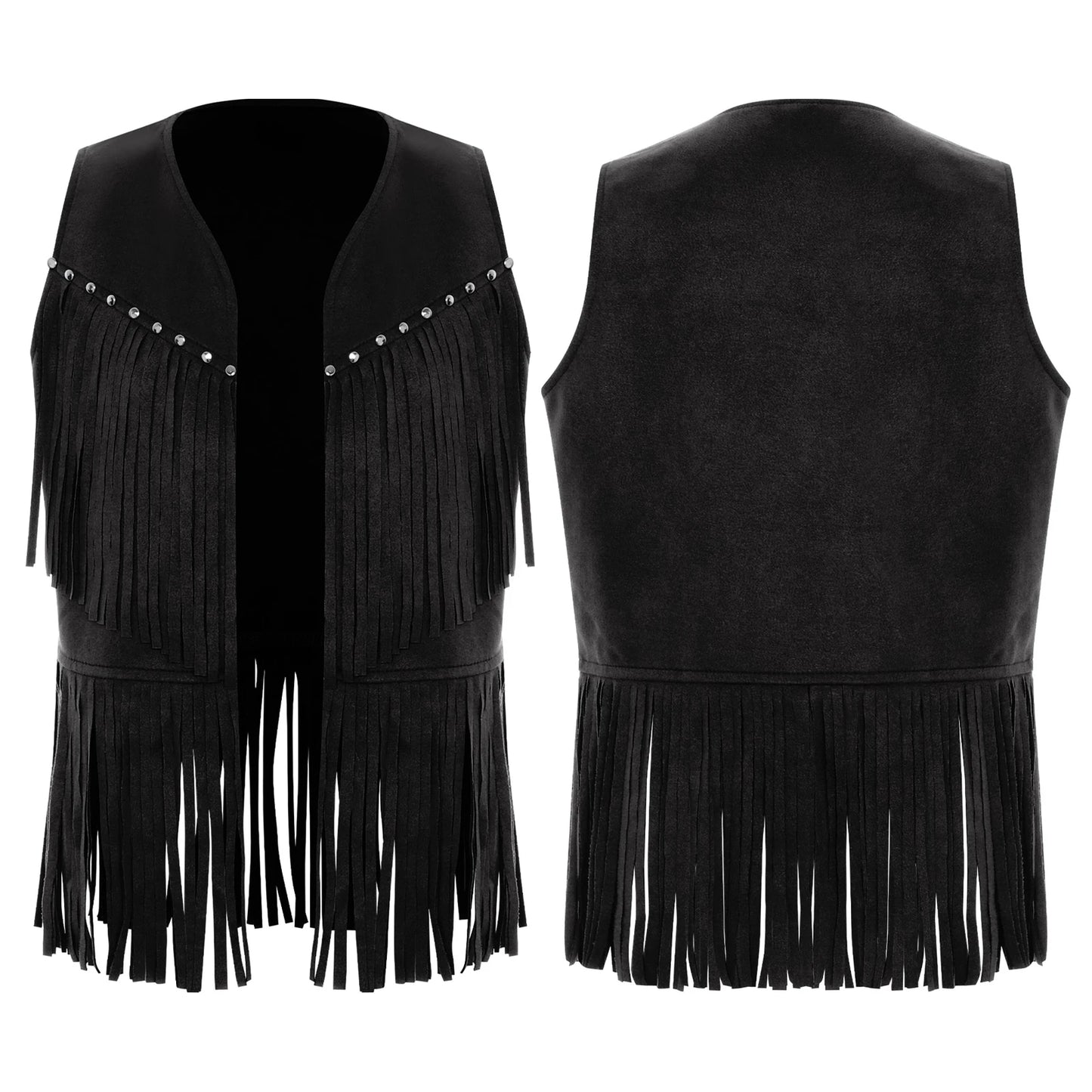 Kids Girl Boy Fringed Vest for Carnival Theme Party Tassels Top Open Front Waistcoat Child Halloween Western Cowboy Costumes