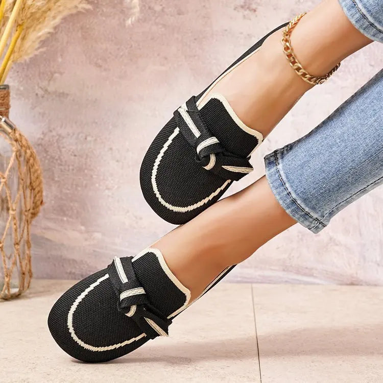 Women Flats 2025 New Knitted Breathable Flat Shoes Women Large Size Lightweight Loafers Anti-Slip Casual Flat Sneakers Women
