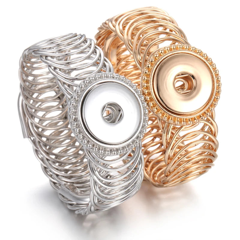 10pcs/lot Wholesale Metal 18mm Snap Button Bracelet Bangles Silver Gold Color Snap Bracelet Fit 20mm 18MM Snap Buttons Jewelry