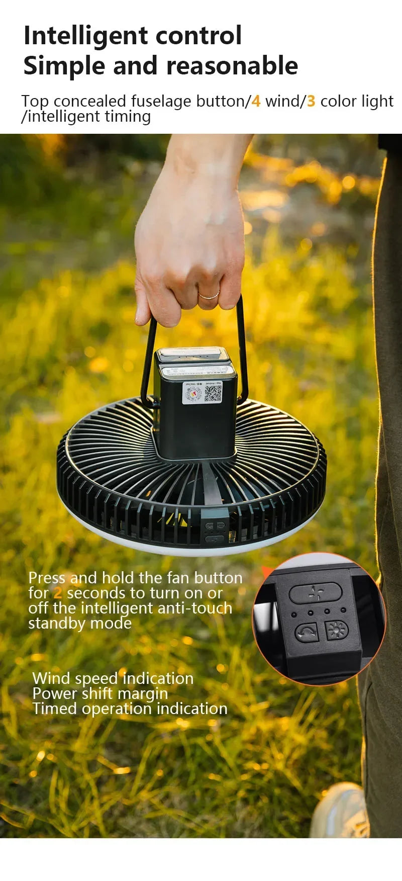 Outdoor Portable Remote Control Camping Fan Retractable Tripod Floor Fan USB Rechargeable 10000mAh Tent Ceiling Fan Ventilator
