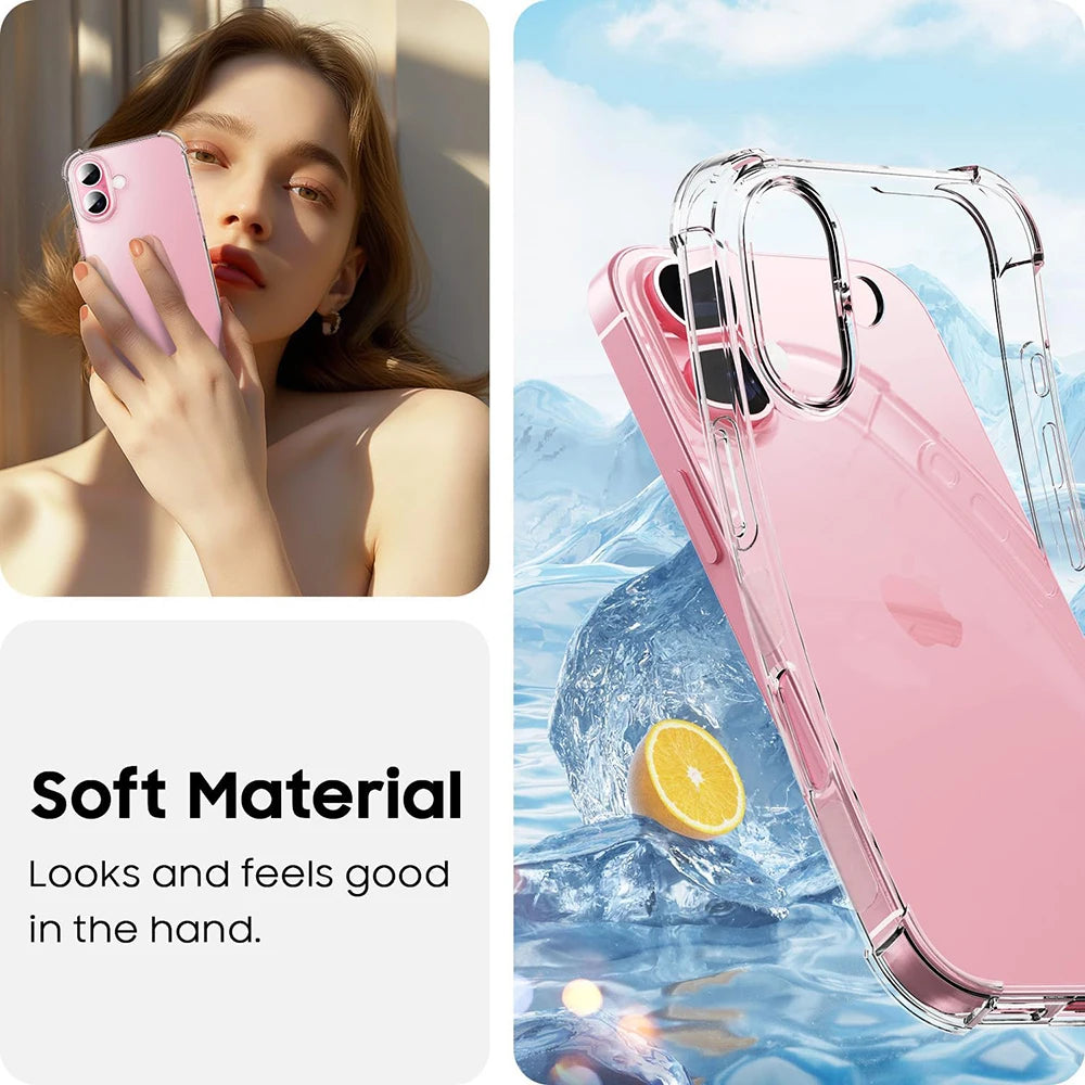 Luxury Shockproof Silicone Phone Case For iPhone 17 16 15 14 13 12 11 Pro Max Air X XS 7 8 Plus Transparent Bumper Back Cover