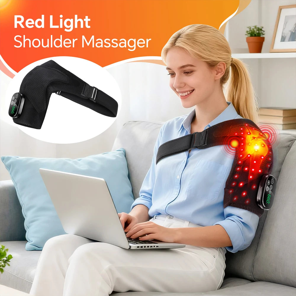 Multifunctional Shoulder/Knee Support Belt 660 and 850nm Red Light Shoulder Heating Vibration Massage Wrap Pad Warm Brace