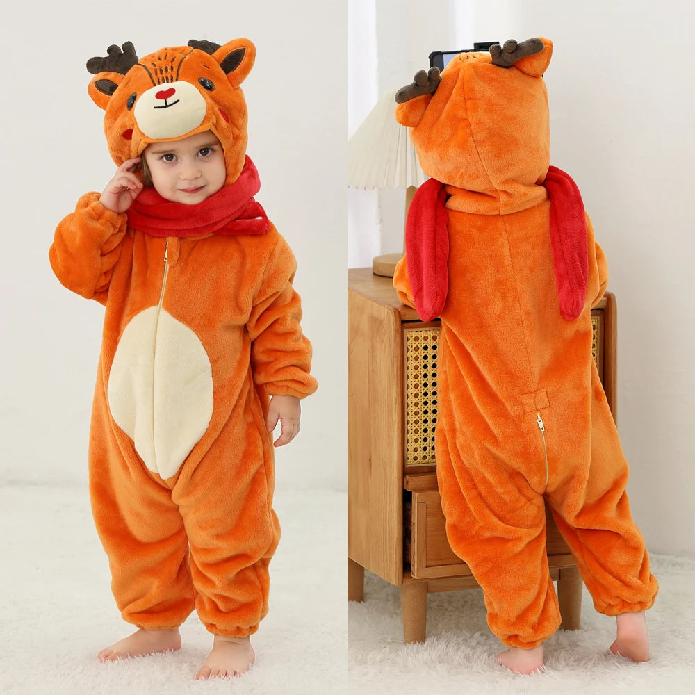 Autumn Winter Cartoon Style Winter Long Sleeve Baby Boys Girls Rompers Toddler Kids Playsuit Jumpsuits Baby Clothes Child Onesie