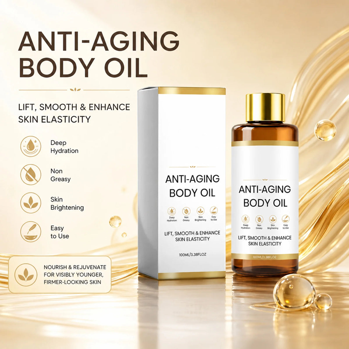 Firming Lifting Body Massage Oil Deep Hydrating Skin Firming Oil Non Sticky for Dry Rough Skin Brightening Body Care Oil
