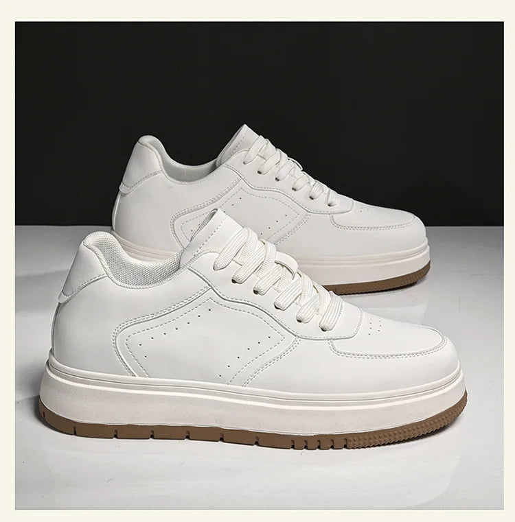Men's Invisible Height Increasing Elevator Shoes Lace-up Sporty White Sneakers 8/10cm Taller Size Plus Invisible Elevate Shoes