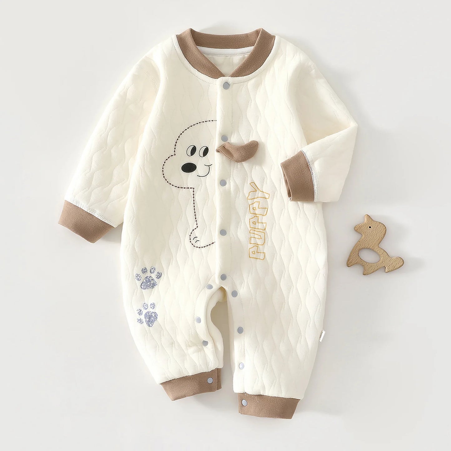 0-2Y Newborn Girl Boy Spring Bodysuit 2026 Baby Cotton Quilted Seamless Romper Autumn Warm Printed Soft Skin-Friendly Sleepwear