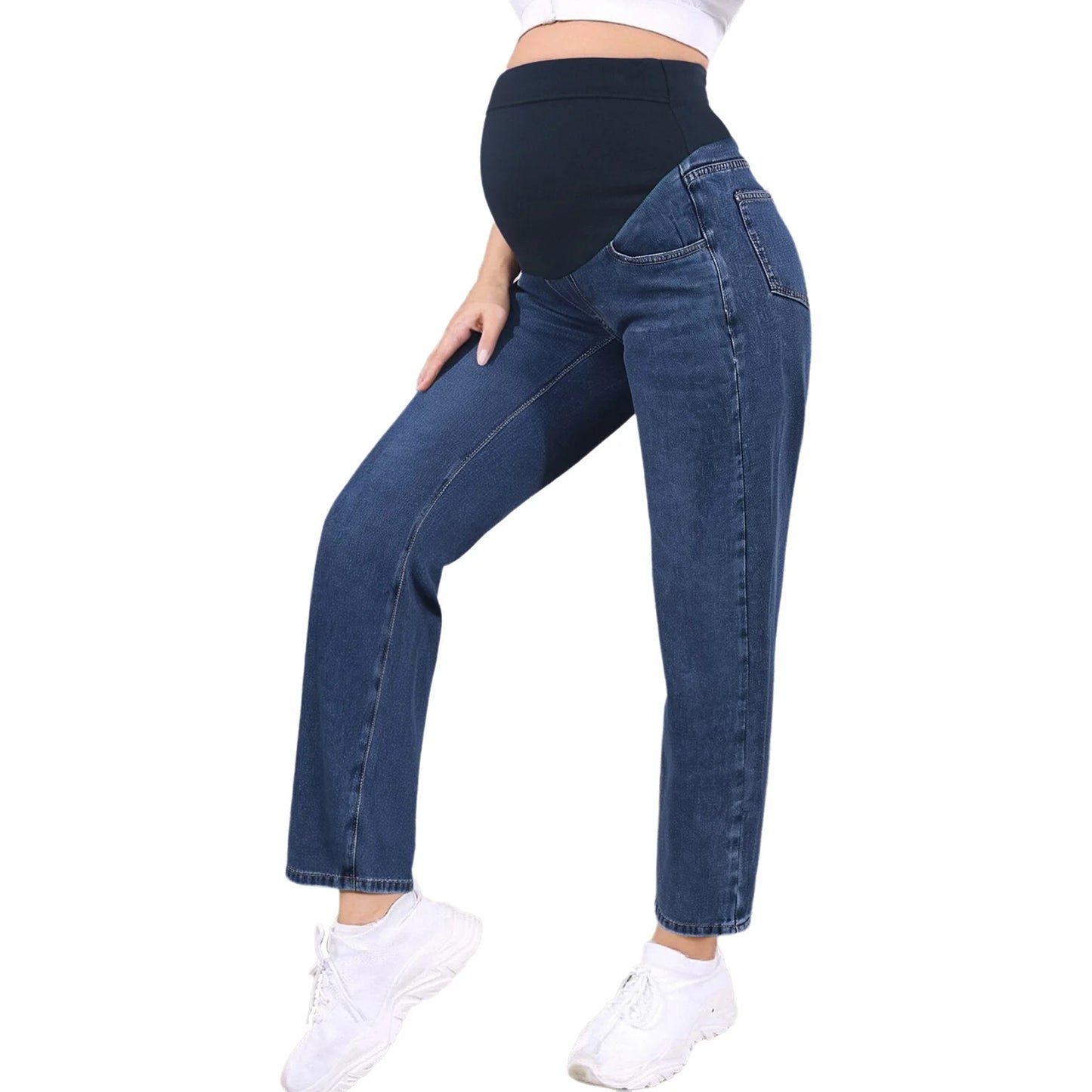 Pregnant Women Fashion Casual Wide-Leg Jeans Adjustable High Waist Belly Support Denim Pants Maternity Clothing for Daily Party