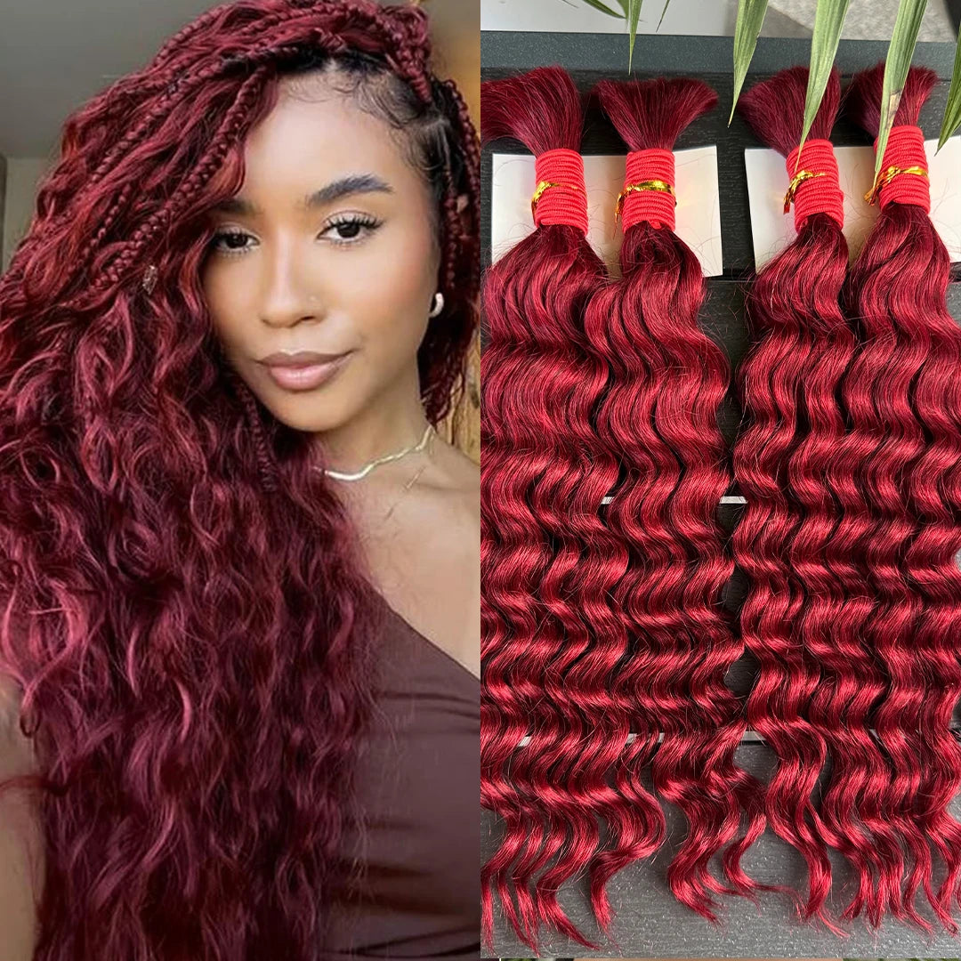 4/27# 99J# Colored Human Hair Boho Braiding Hair 50g/bundle Deep Wave Brazilian Human Braiding Hair for Black Women