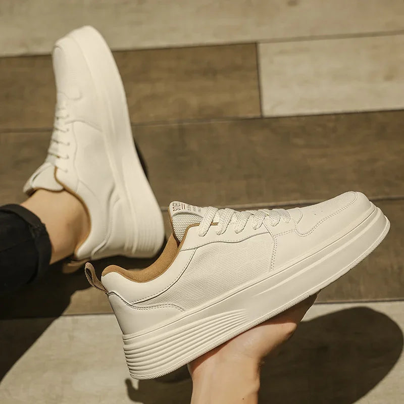 Men's Casual Sport Shoes Thick Bottom Invisible Heightening 10cm Rubber Outsole Synthetic Upper Breathable Lace-Up Sneakers