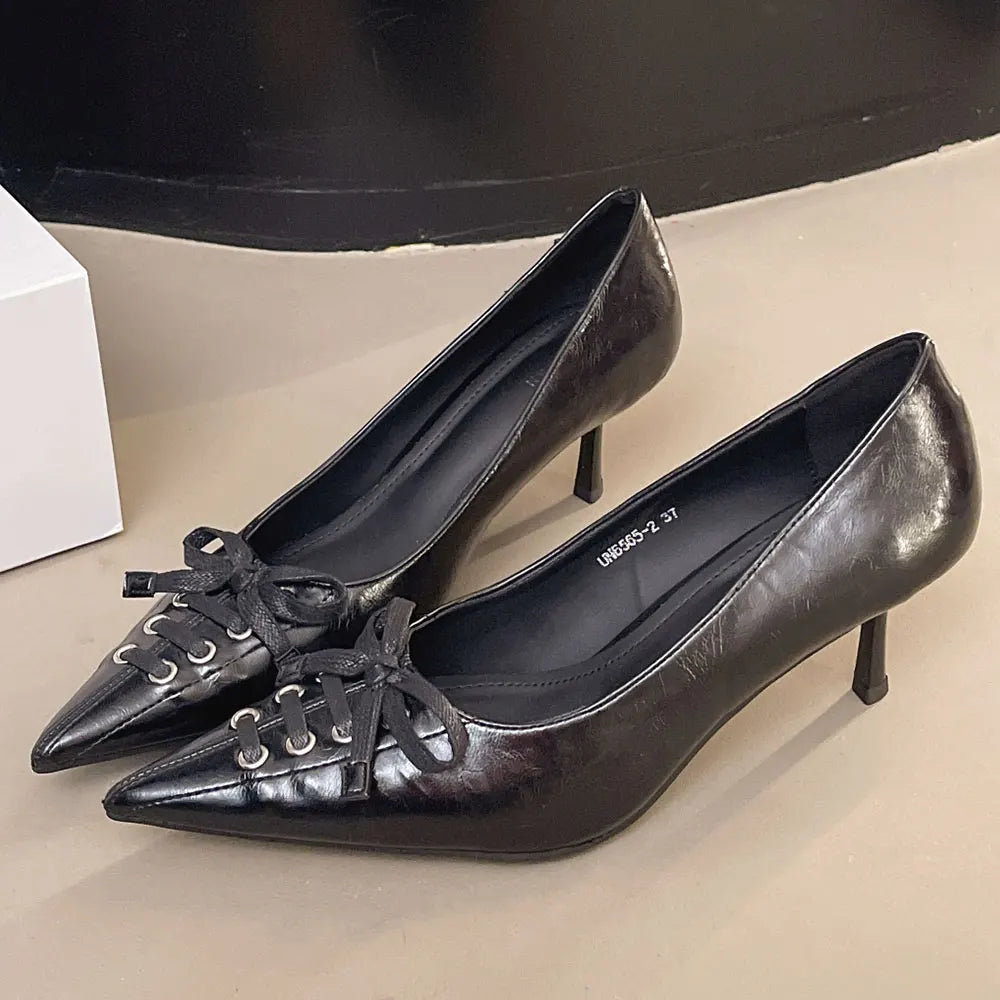 2025 Size 42 Vintage y2k Flowers Black Pointy Toe Slingback Pumps Cross-strap Summer 5cm Kitten Heels White Lady Shoes Women