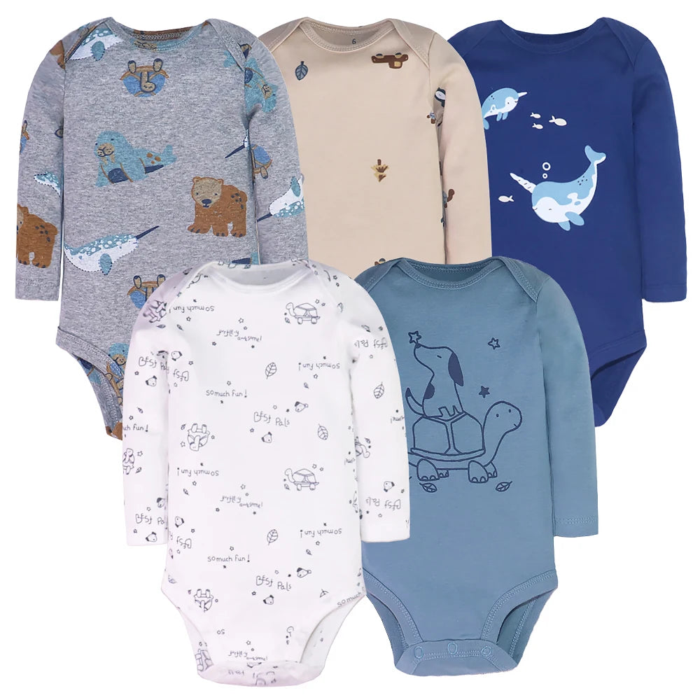 5Pcs/Lot Baby Bodysuits Long Sleeves Newborn Baby Clothes 100% Cotton Cartoon Baby Clothing Infant Baby Boy Girl Clothes