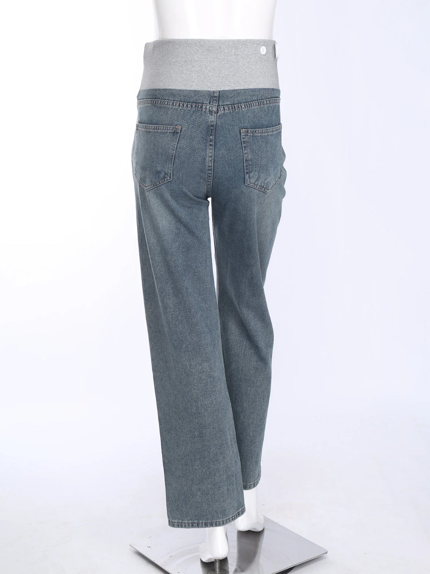 Pregnant Women Fashion Casual Wide-Leg Jeans Adjustable High Waist Belly Support Denim Pants Maternity Clothing for Daily Party