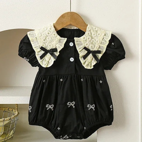 2025 New Summer Toddler Baby Girls Jumpsuit Short Sleeved Cotton Stripe Newborn Baby Girls Romper 0-24M Baby Girls Clothing