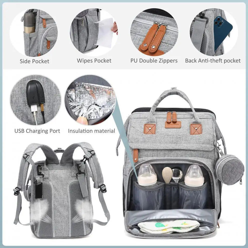 Mommy Diaper Bags Baby Bed Mother Large Capacity Nappy Milk Bottle Backpacks with Changing Mat Convenient Baby Nursing Bags