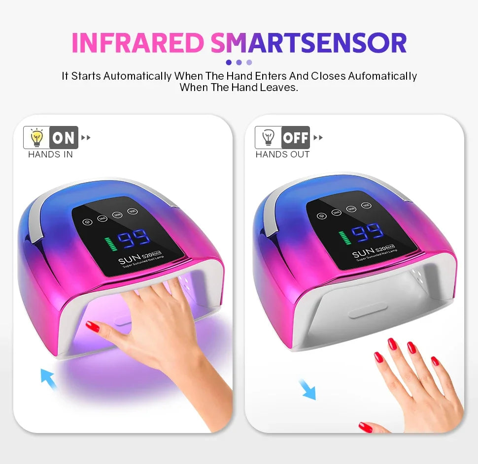 200W UV LED Nail Lamp 48 LEDs Nail Dryer with HD LCD Display Rechargeable Manicure Lamp for Curing All Nails Gel Nail Art Tools