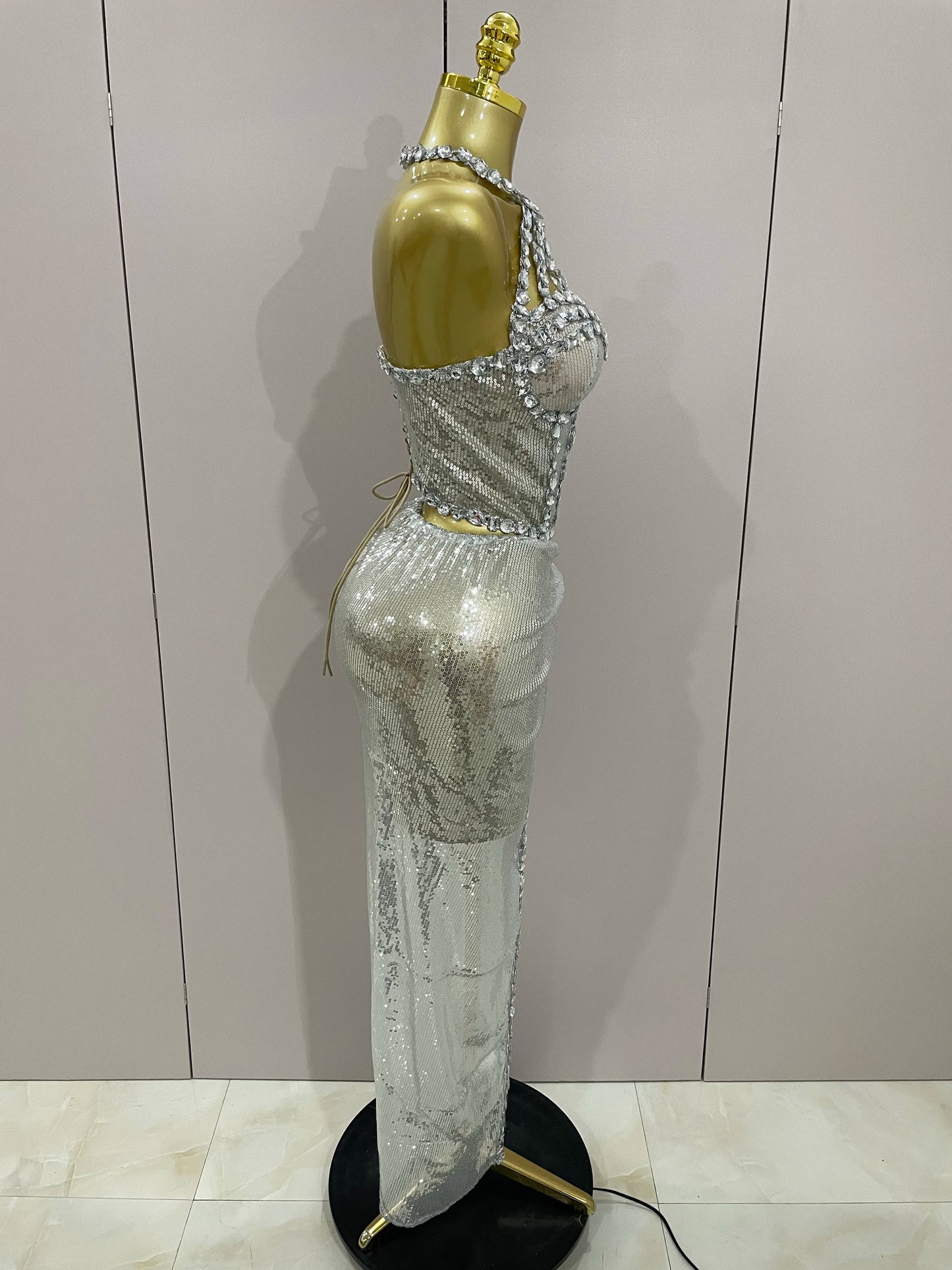 Sexy Luxury Shiny Diamond Sequins Cocktail Dress 2Pcs Set 2025New Women Evening Celebrate Birthday Party Nightclub Stage costume