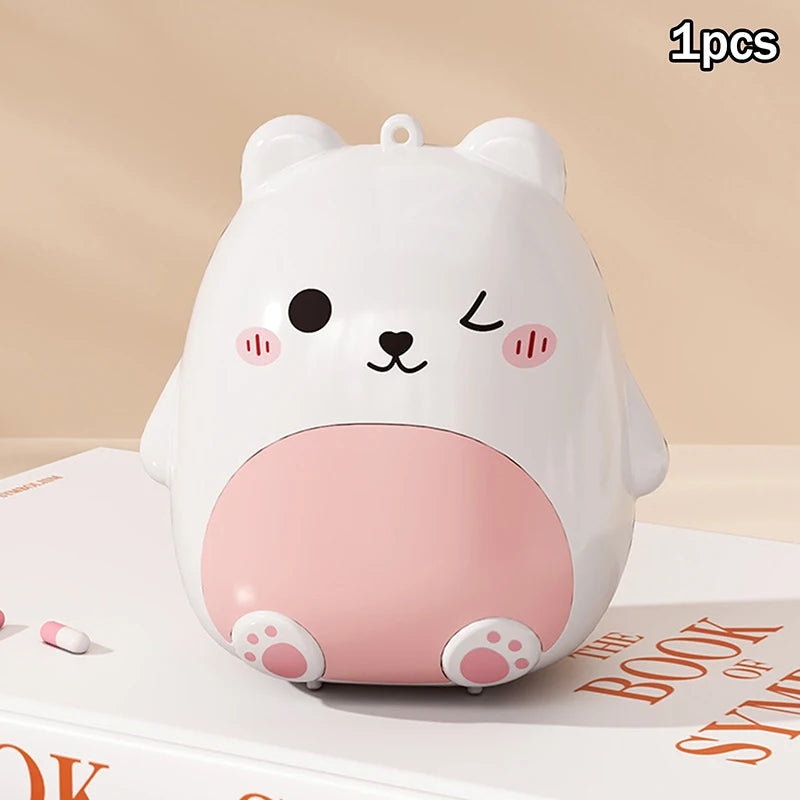 Cute Cartoon Small Bear Portable Double-layer Compartment Going Out Packed Separately Medicine Storage Plastic Pill Box Fashion