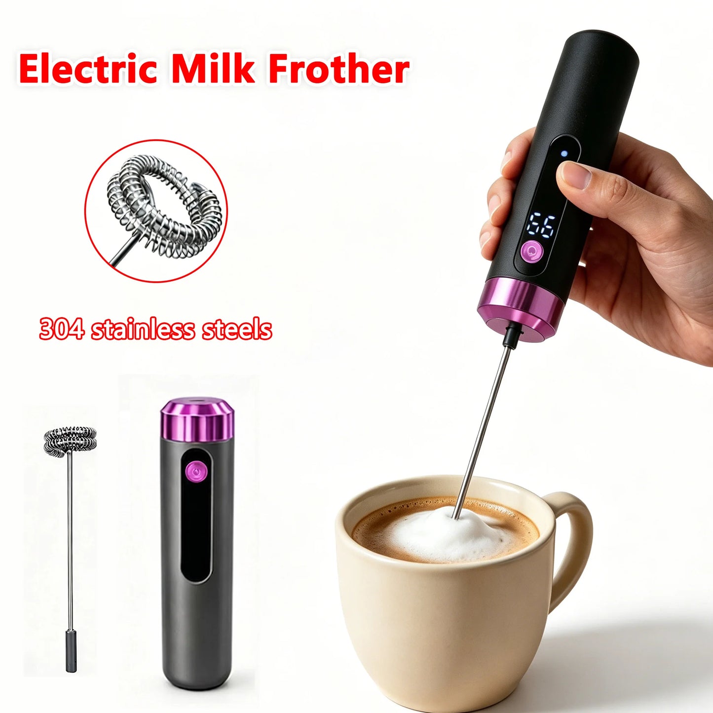 Electric Milk Frother USB Rechargeable Handheld 3 Speeds Coffee Foam Maker Cappuccino Frothing Wand Mixer for Kitchen Cafe Use