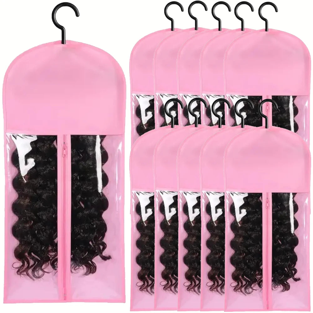 10PCS/3PCS/6PCS/1PCS Hair Extension Storage Bag with Hanger Transparent Wig Organizer Dustproof Holder for Hair Pieces