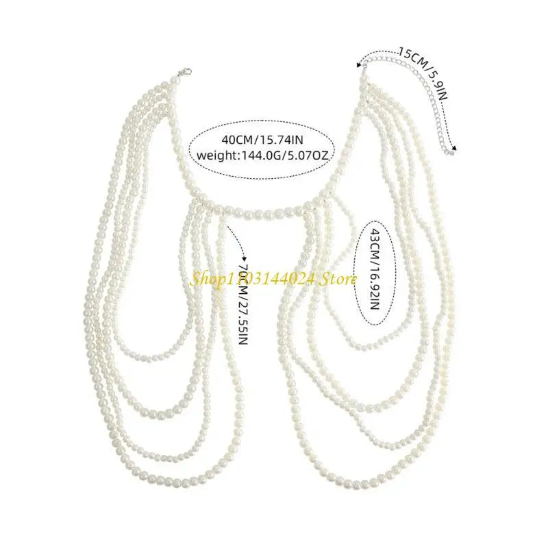 Modern Faux Pearls Body Necklace for Women Adjustable Strap Shoulder Chain Great for Celebrations and Day to Day Fashion