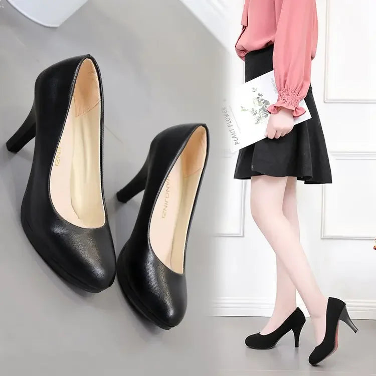 Spring Comfortable Professional Shoes Work Shoes Smart Casual Interview Shoes Women's Shoes Small Leather Shoes Medium Heel Blac