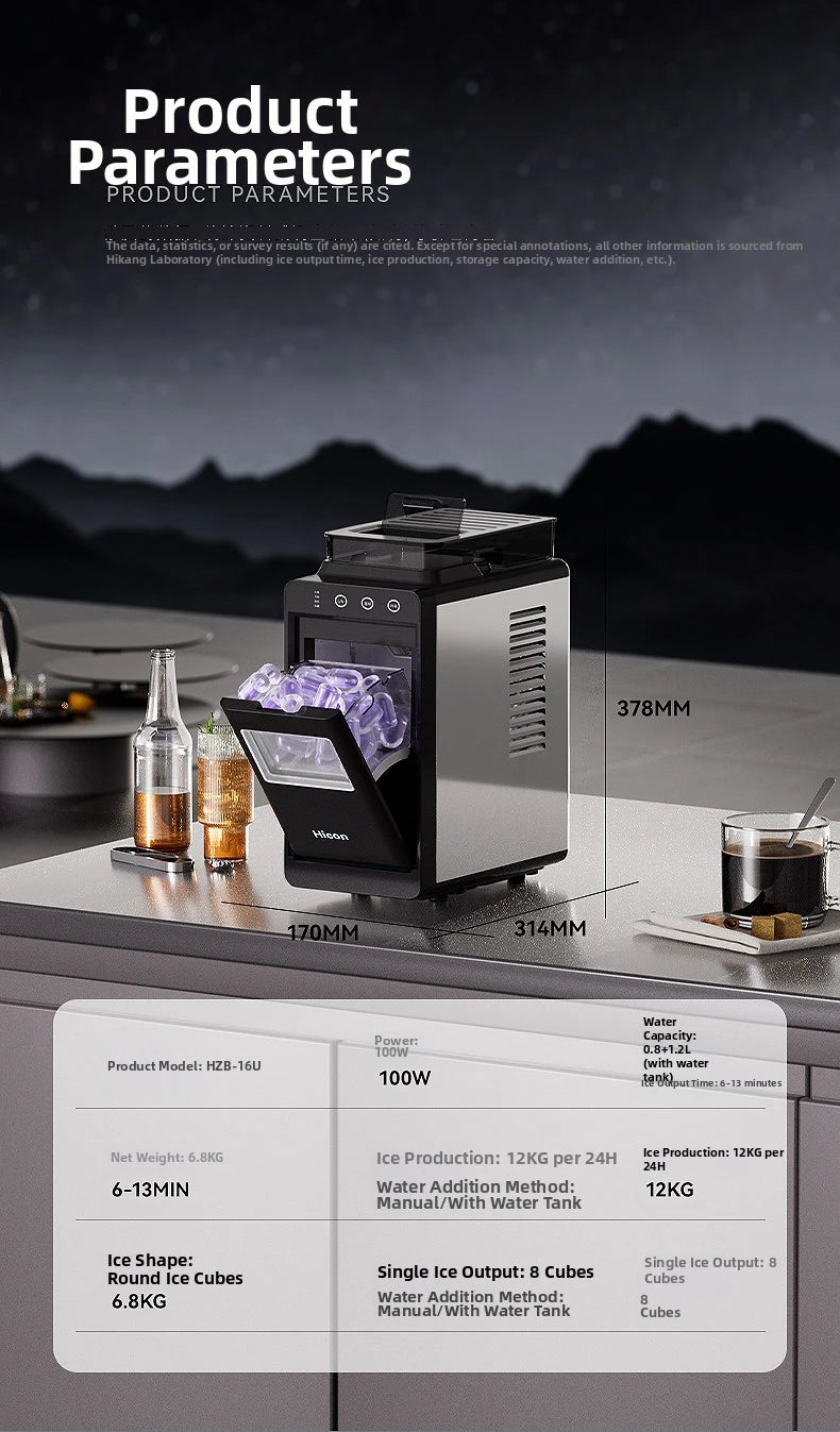 15KG Automatic Ice Maker Machine Compact Mini for Dorm/Office/Home Fast 8-Minute Round Ice Production  Energy-Saving Quiet