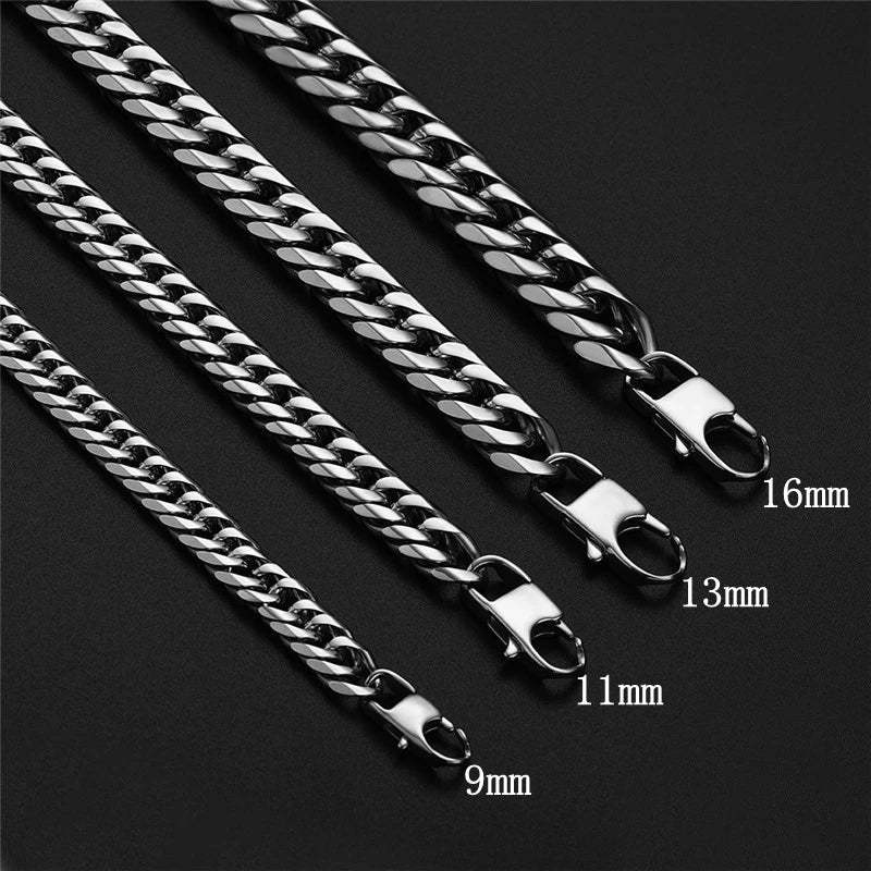 9/11/13/16/19/21mm Heavy Polished Stainless Steel Necklace Men Curb Cuban Link Chain Necklace Or Bracelet Choker Jewelry 7-40"