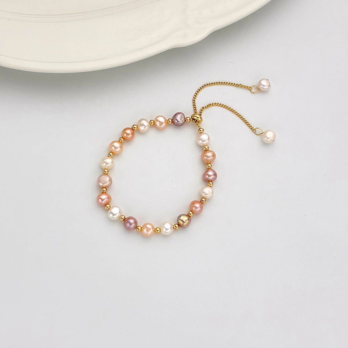 Adjustable Natural Pearl Bracelets Round Freshwater Pearl Loose Spacer Bead Bracelets for Women Best Party Gift