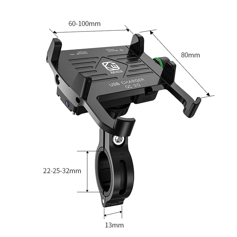 Whole Aluminium 12-24V Motorcycle Phone Holder USB Charger QC3.0 Fast Charging Mount Bicycle Handlebar Bracket for iPhone Huawei