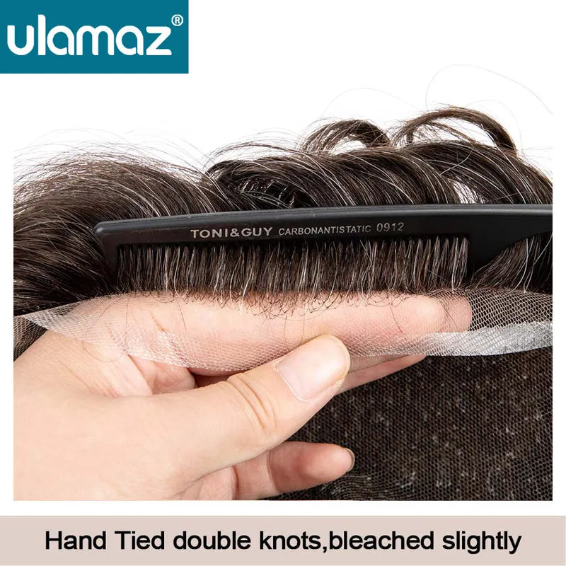 100% Density Full Lace Male Hair Prosthesis Swiss Thin Lace Men's Wig Natural Hairline Human Hair Man Hair System Wigs For Men