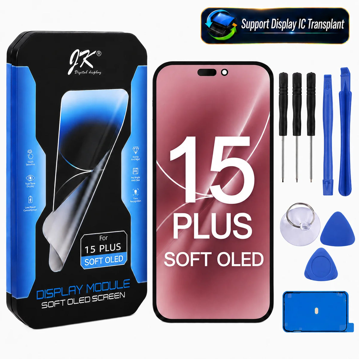 JK Flexible Soft OLED Display Assembly for iPhone 12 13 14 15 16 17 Pro Max Plus Screen Replacement Part